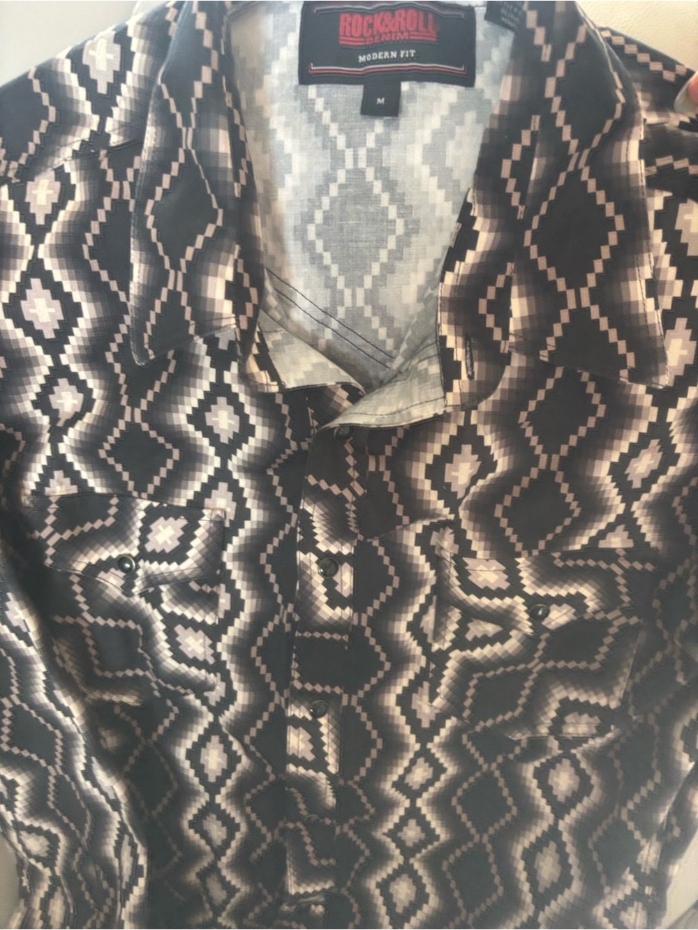 Modern Fit Black and Cream Geometric Men's Shirt